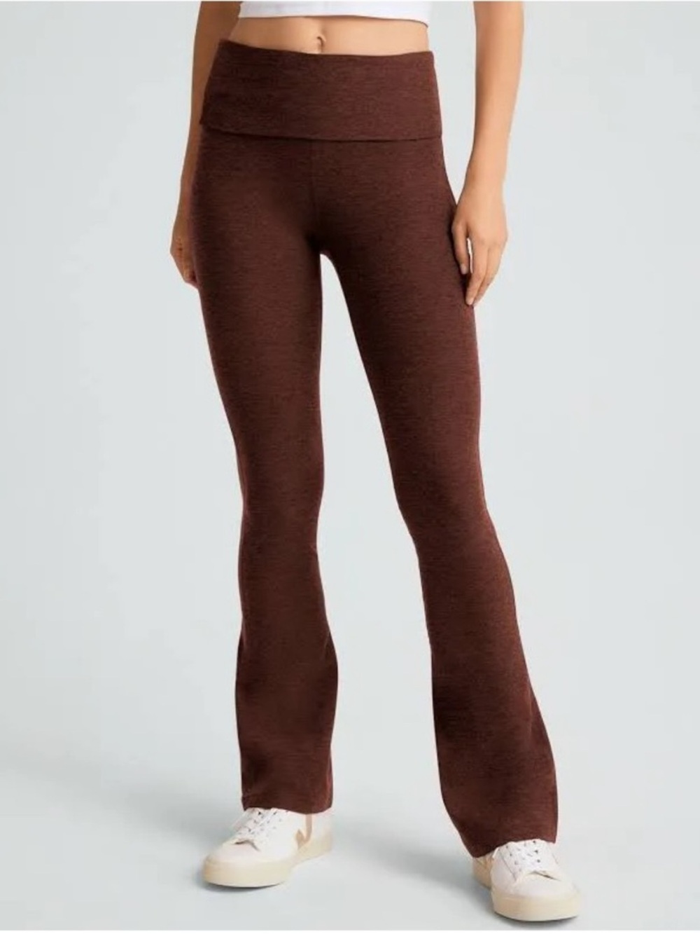 Beyond yoga spacedye fold over bootcut pant chocolate Heather brown